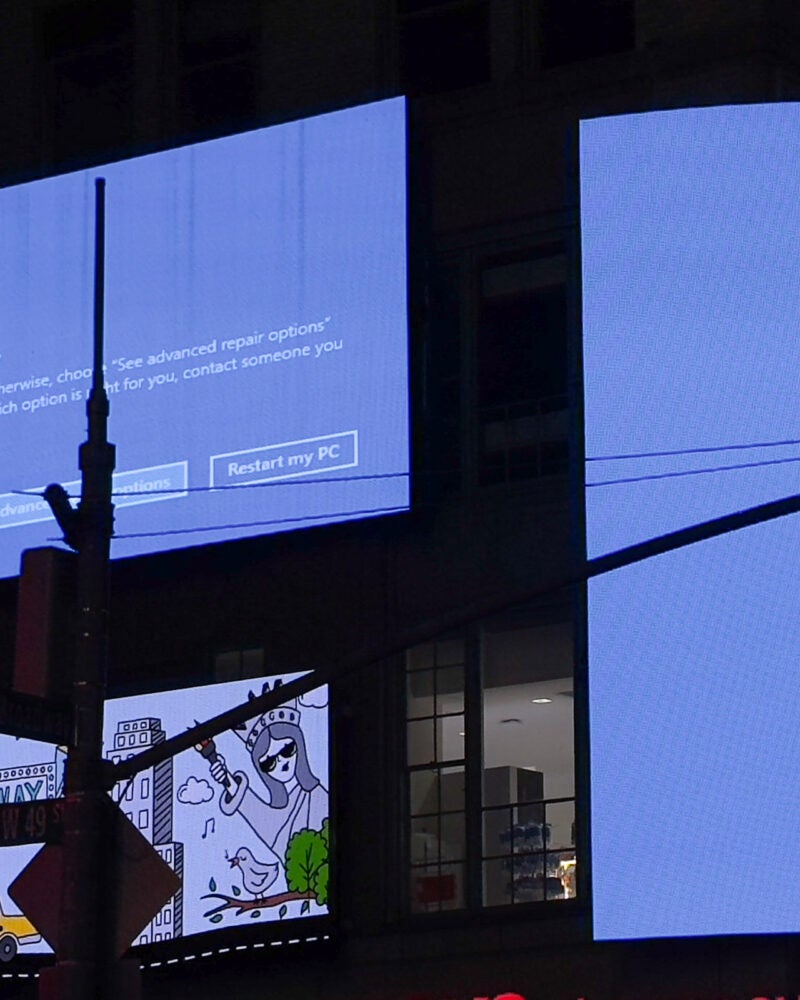 Blue screens in Times Square.