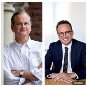 Head Shots of Harvard Law School professors Lawrence Lessig and Larry Schwartztol