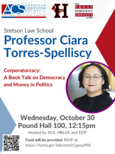 Poster highlighting event with Professor Ciara Torres-spelliscy