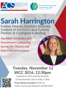 Sarah Harrington on a poster for Appellate Advocacy