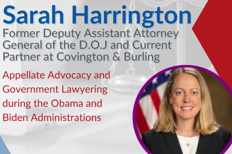 Sarah Harrington on a poster for Appellate Advocacy