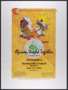 A poster with two faces and the words 