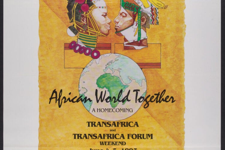 A poster with two faces and the words 