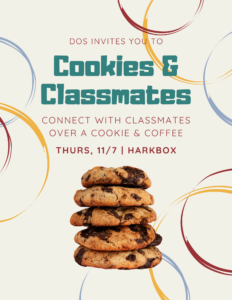 Event poster featuring an image of chocolate chip cookies