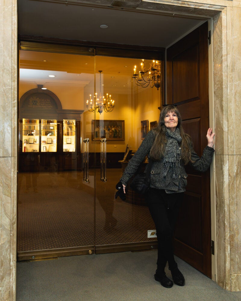 Shirley G. outside the Caspersen Room.