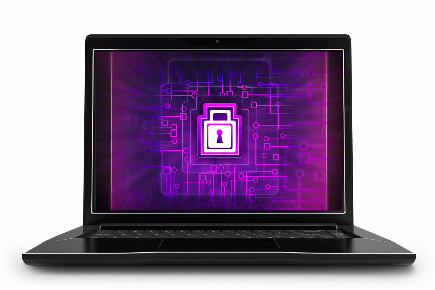 A computer with a picture of a keyhole lock on the screen.