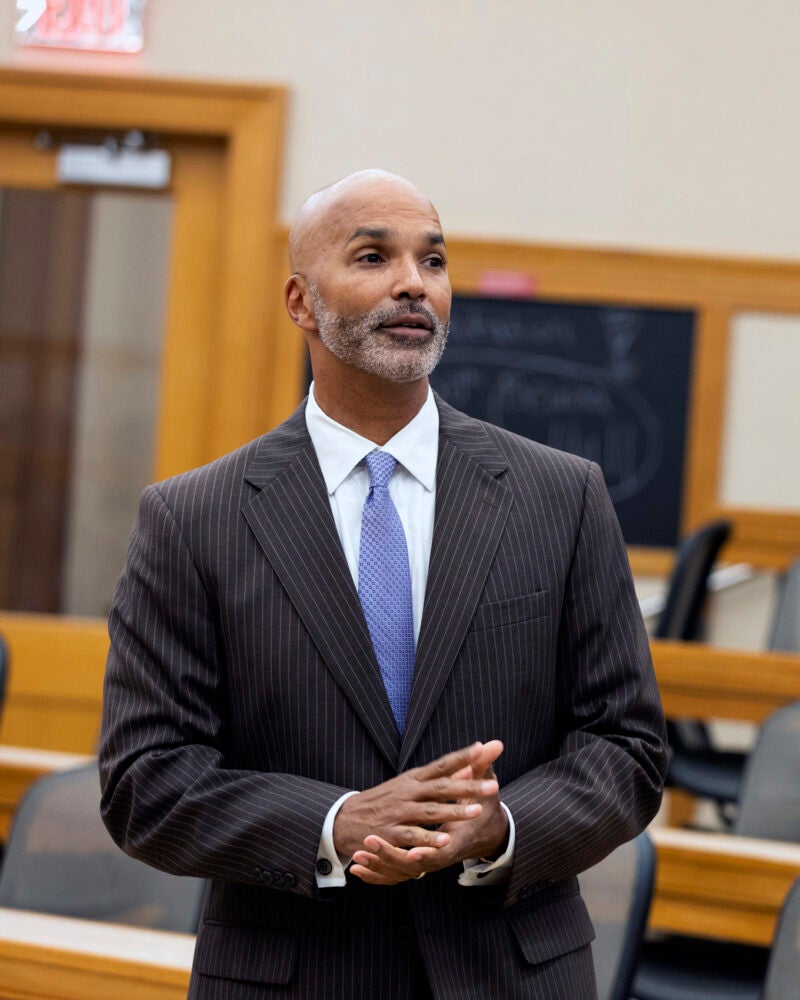 Carter Stewart speaking in front of a classroom.