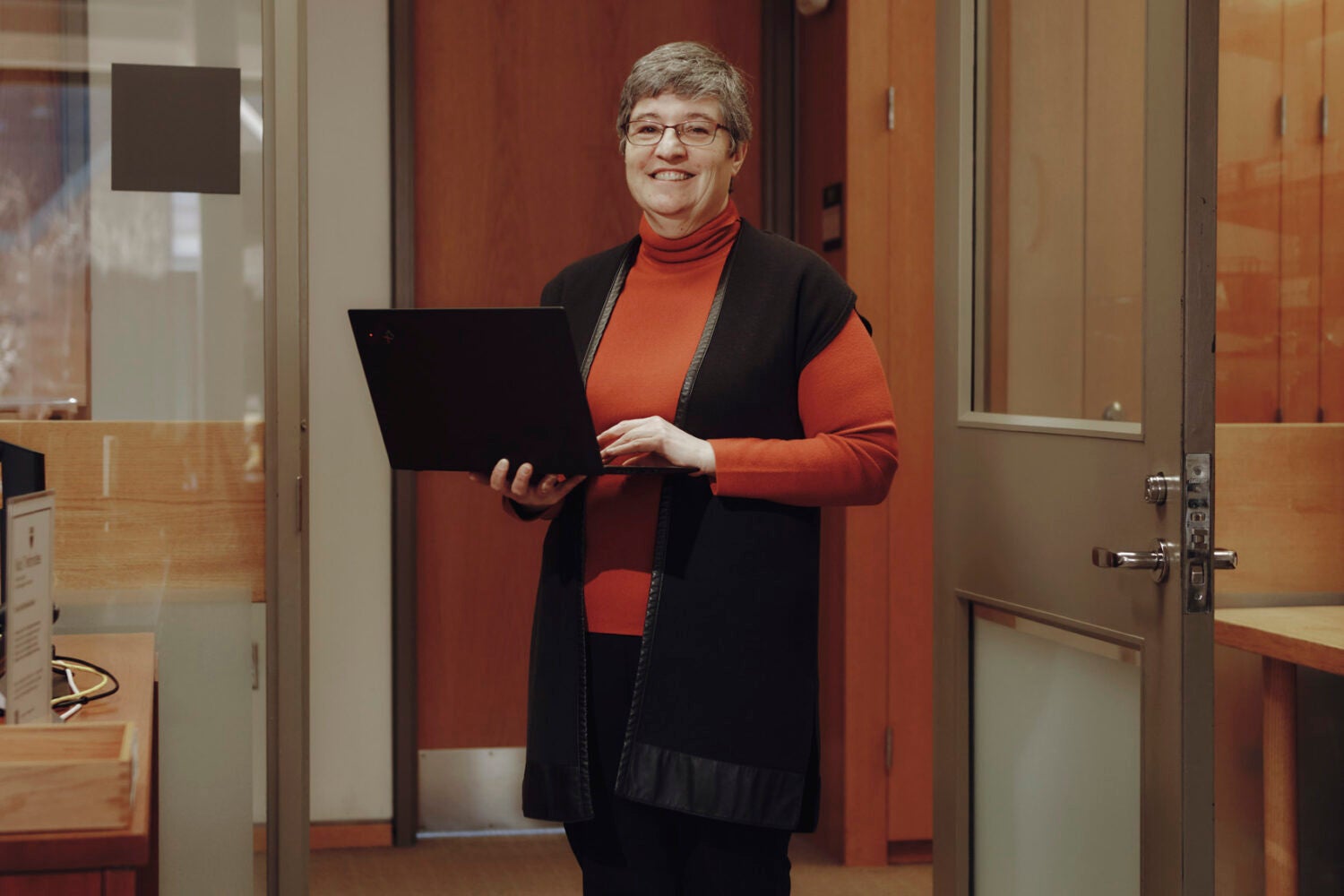Adriaan Lanni at the doorway of her office