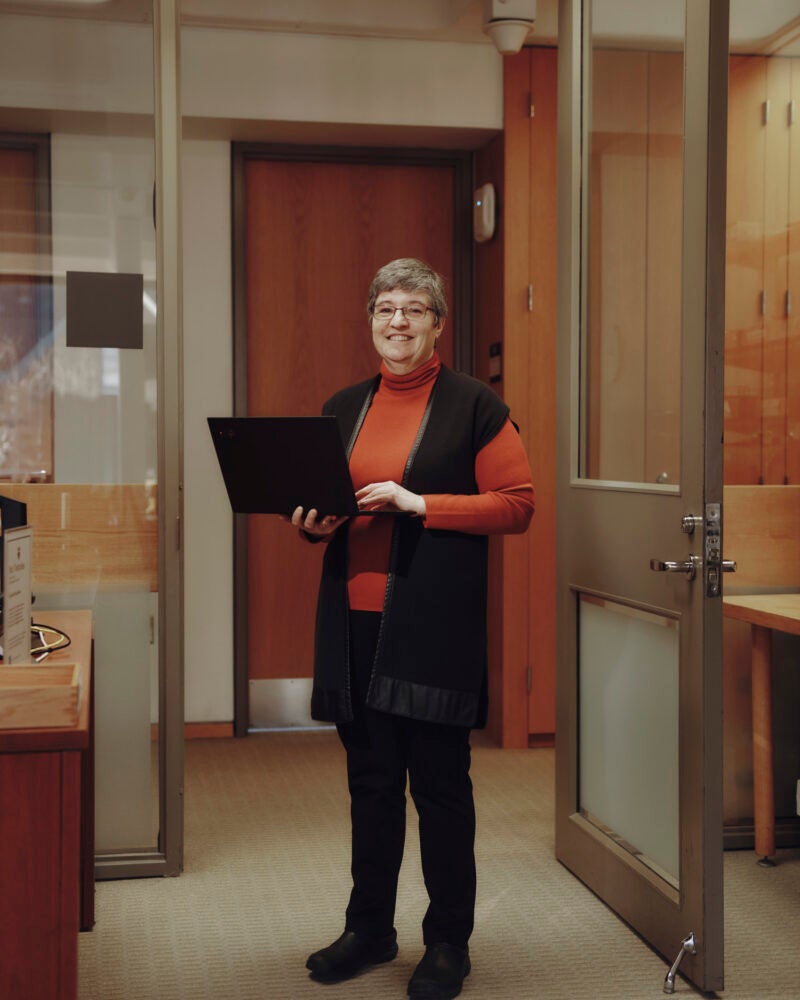 Adriaan Lanni at the doorway of her office