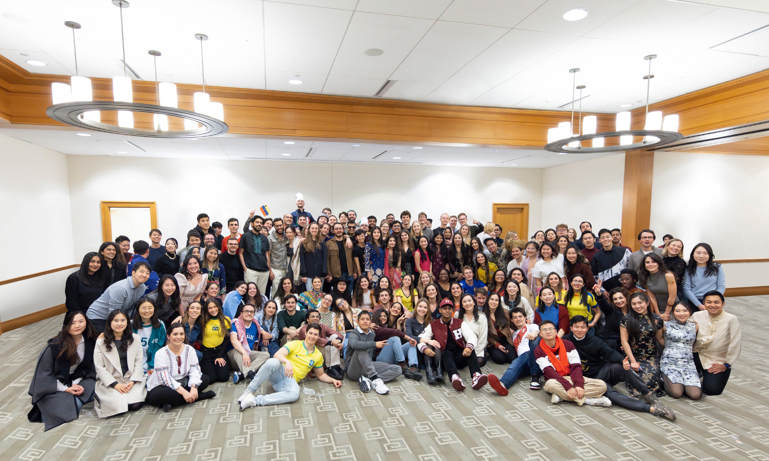 Large group of students pose for a photo