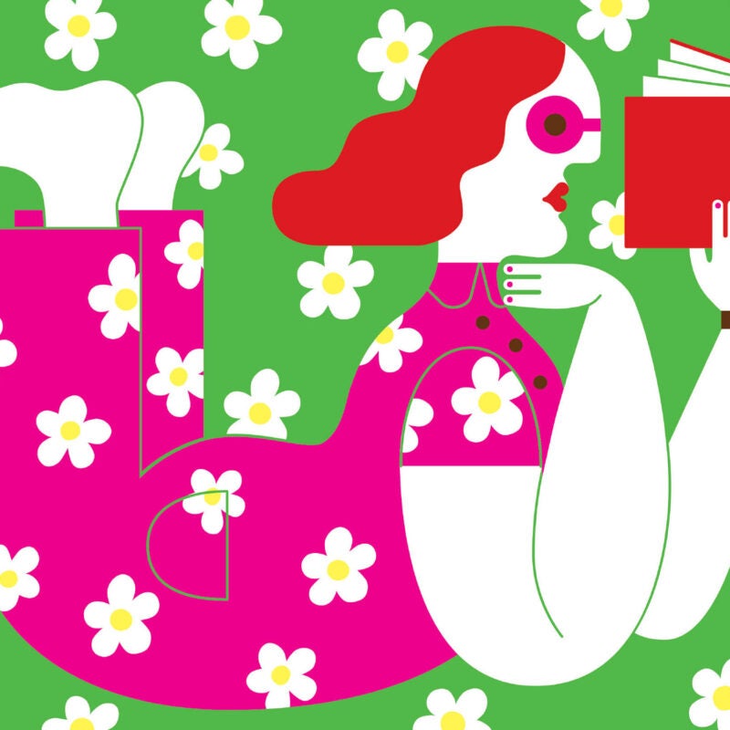 An illustration of a women reading a book