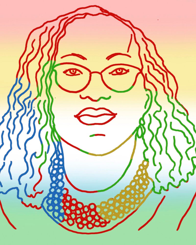 A line drawing illustration of Justice Ketanji Brown Jackson