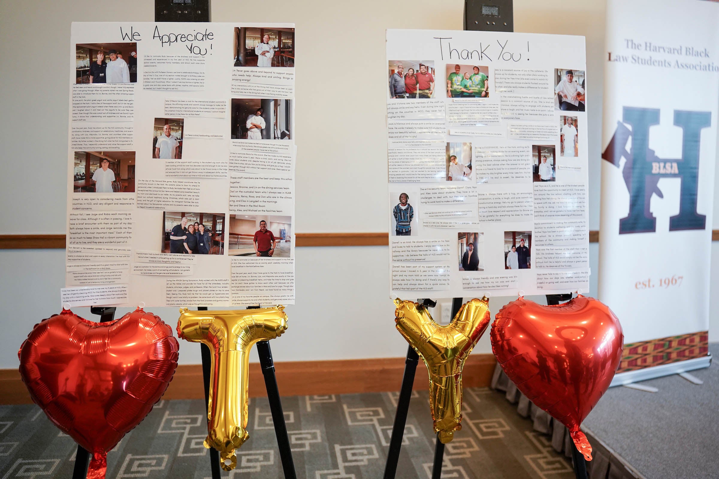 Posterboards displaying messages of thanks and appreciation to support staff.
