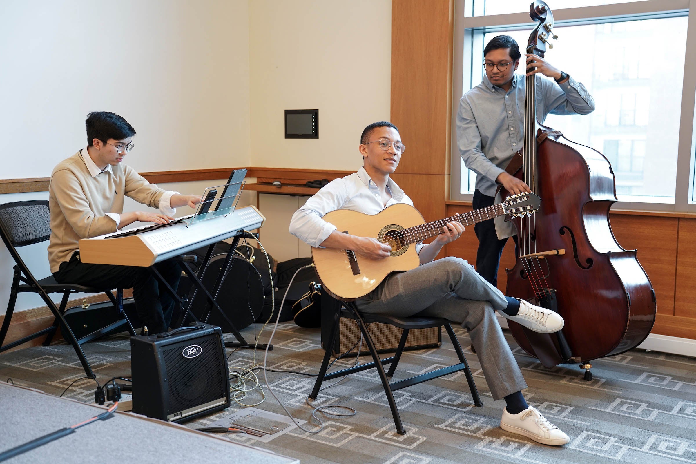 A jazz trio performing.