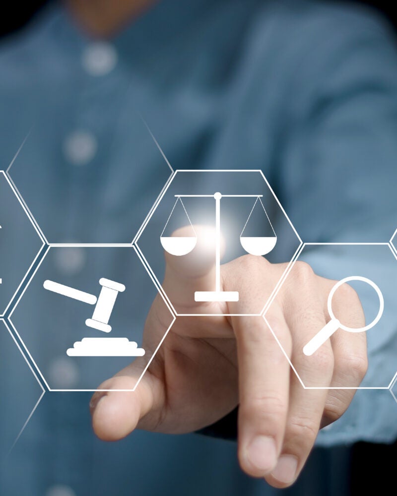 Legal icons on a touchscreen.