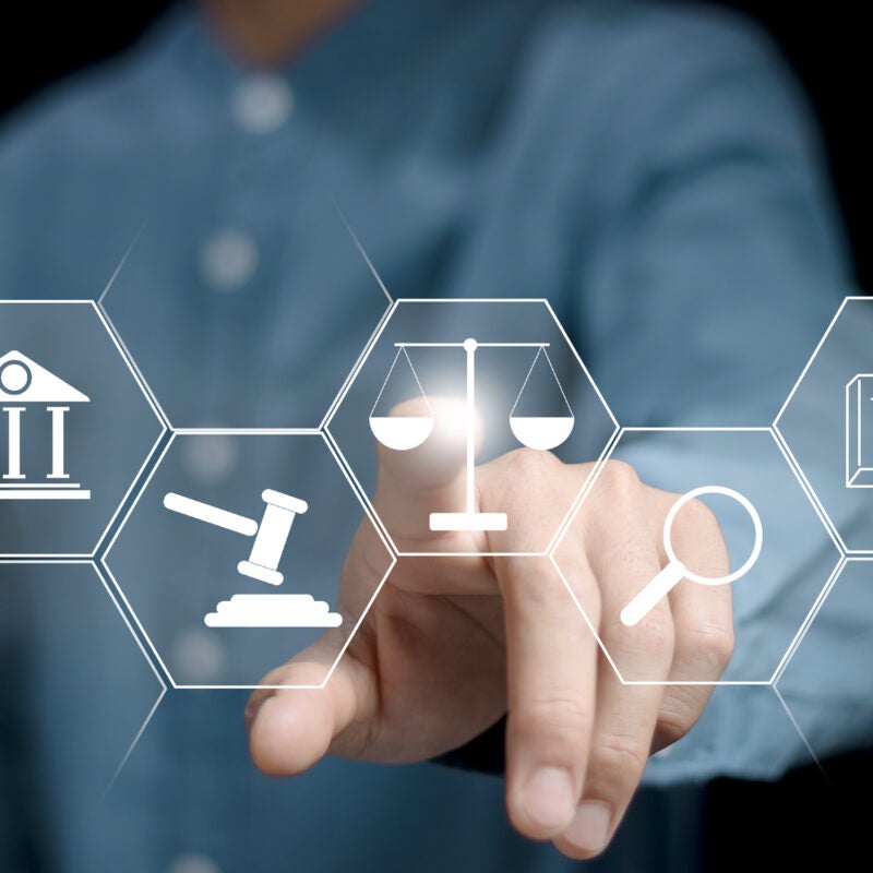 Legal icons on a touchscreen.