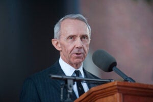 Justice David Souter speaking at a microphone
