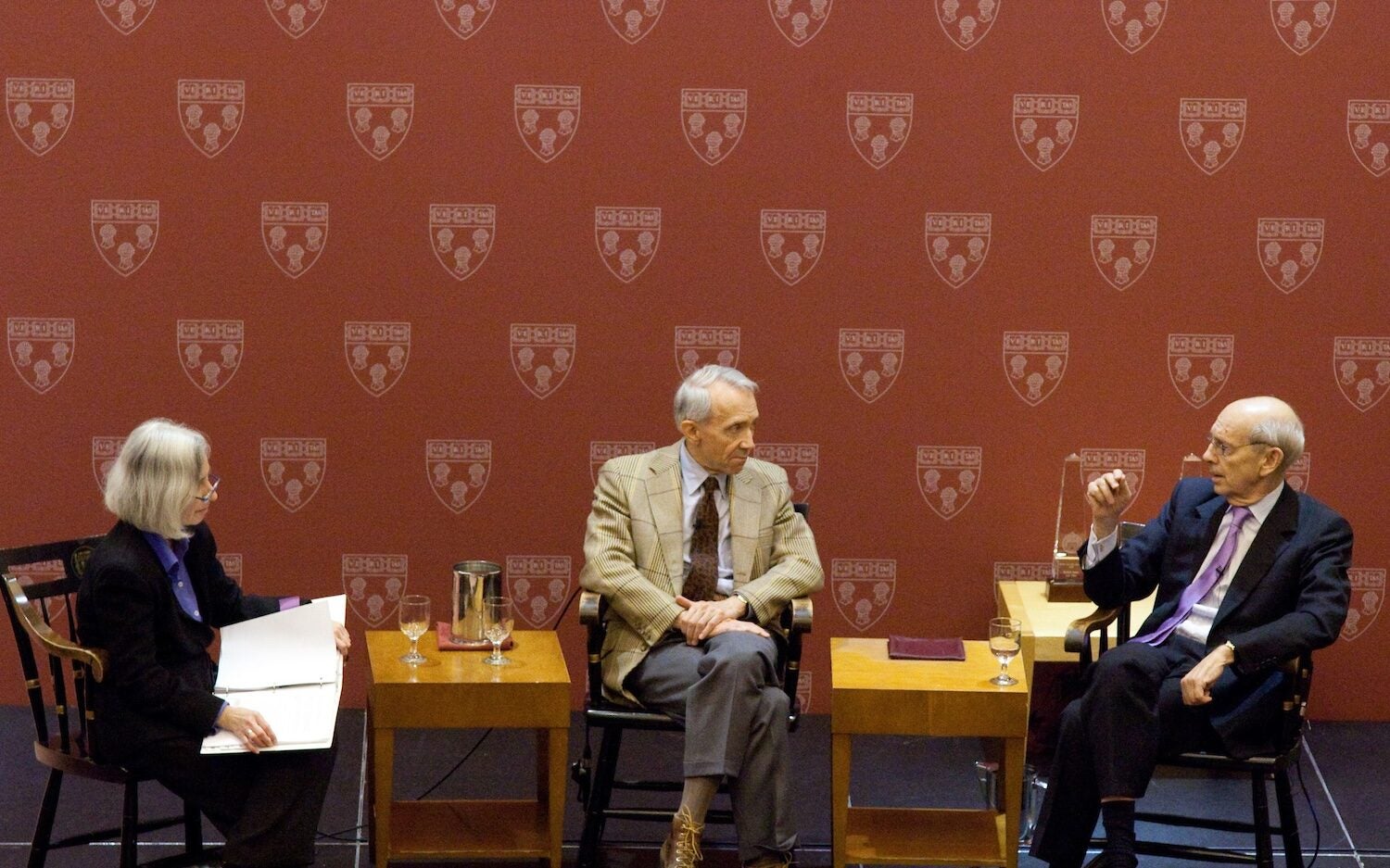 Martha Minow, Justice Souter and Justice Breyer sitting on a stage having a discussion