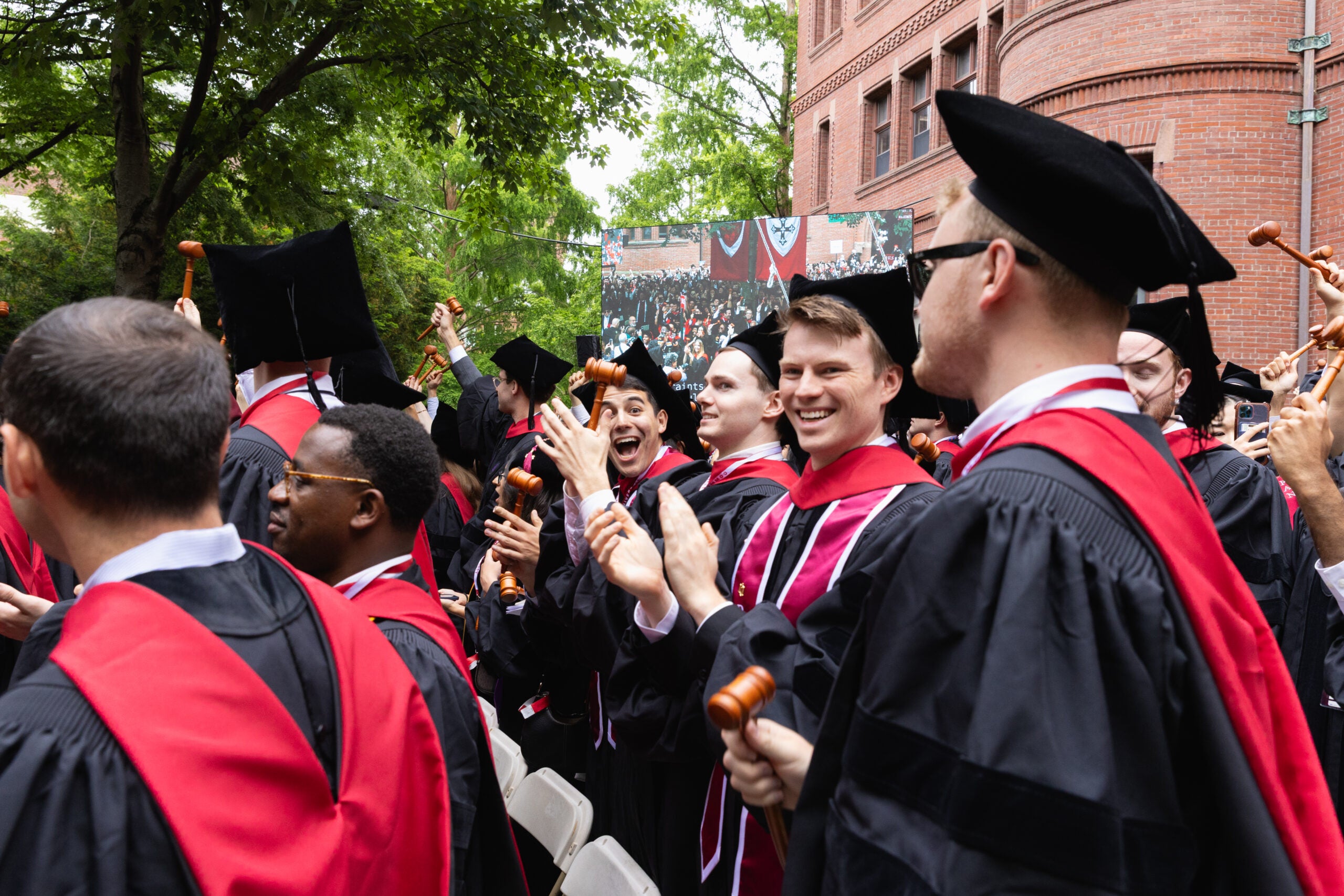 Graduates standing and cheering