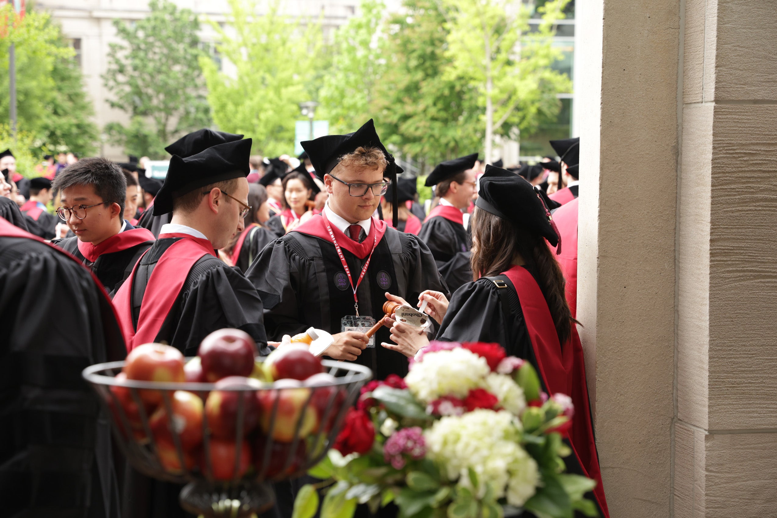 A group of graduates having breakfast