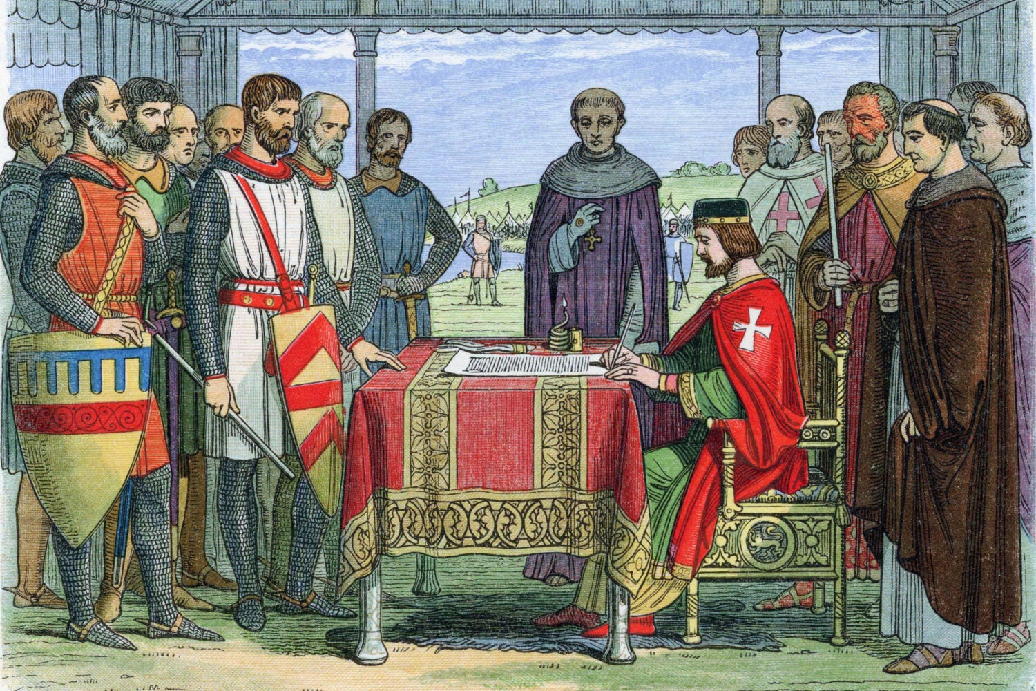 Illustration of King John signing Magna Carta.