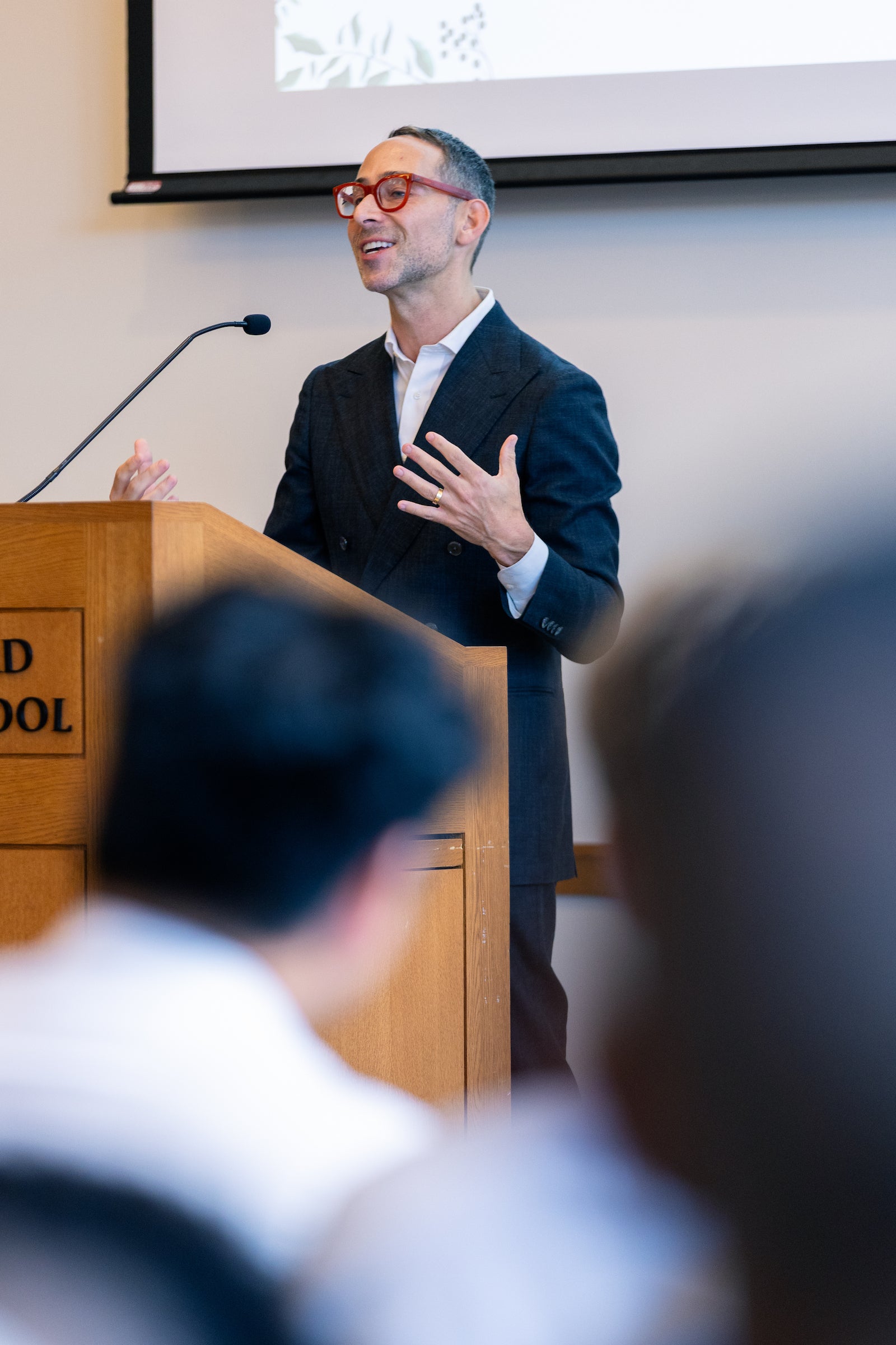 Professor I. Glenn Cohen speaks at a First Class Celebration during orientation.