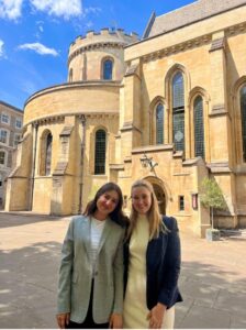 Two women outside the Inns of Court in London.