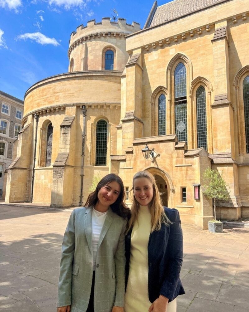 Two women outside the Inns of Court in London.