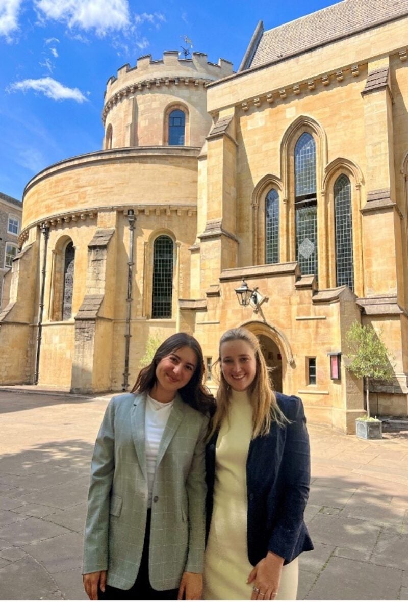 Two women outside the Inns of Court in London.