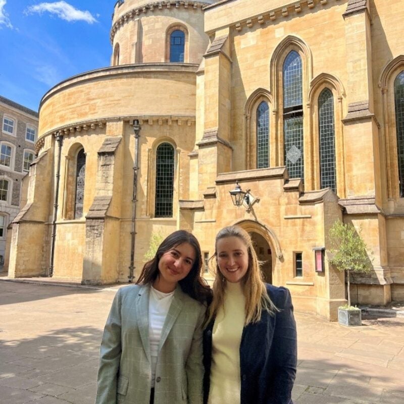 Two women outside the Inns of Court in London.