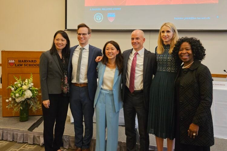Six people pose for photo at Harvard Program on Biblical Law and Christian Legal Studies event.