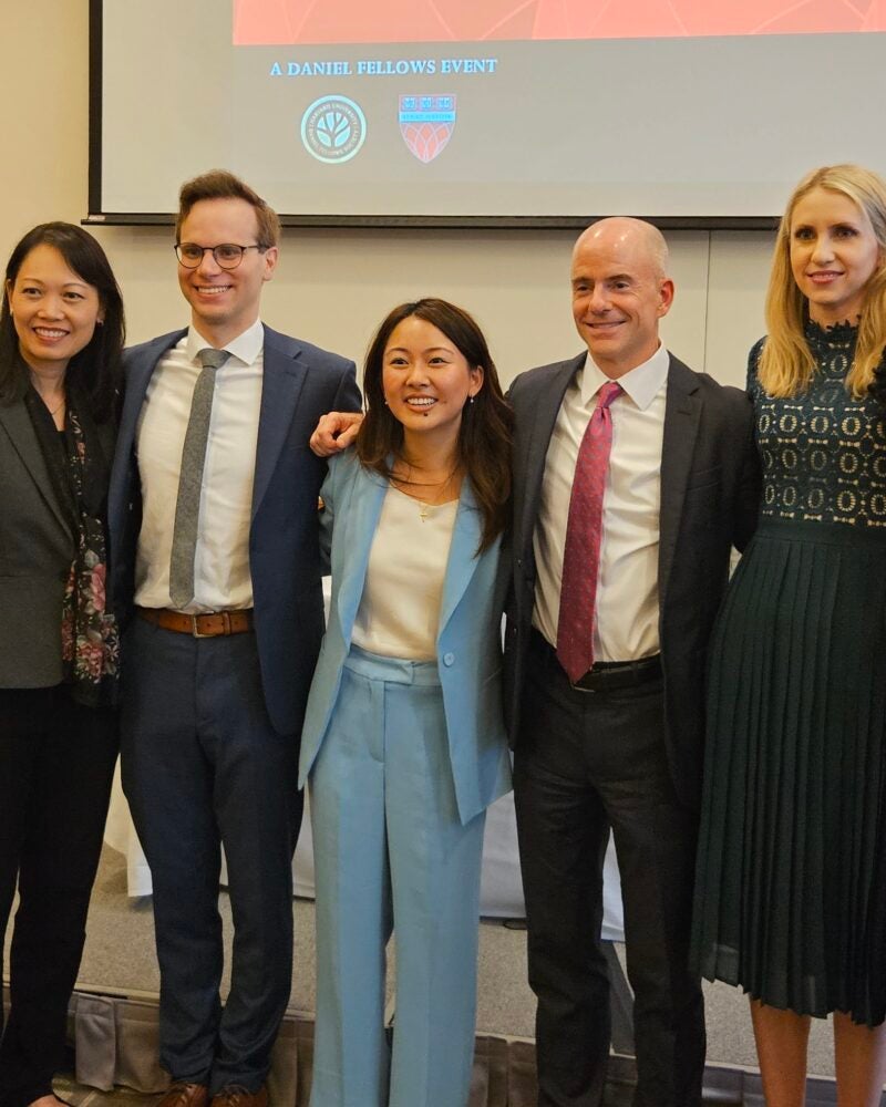 Six people pose for photo at Harvard Program on Biblical Law and Christian Legal Studies event.