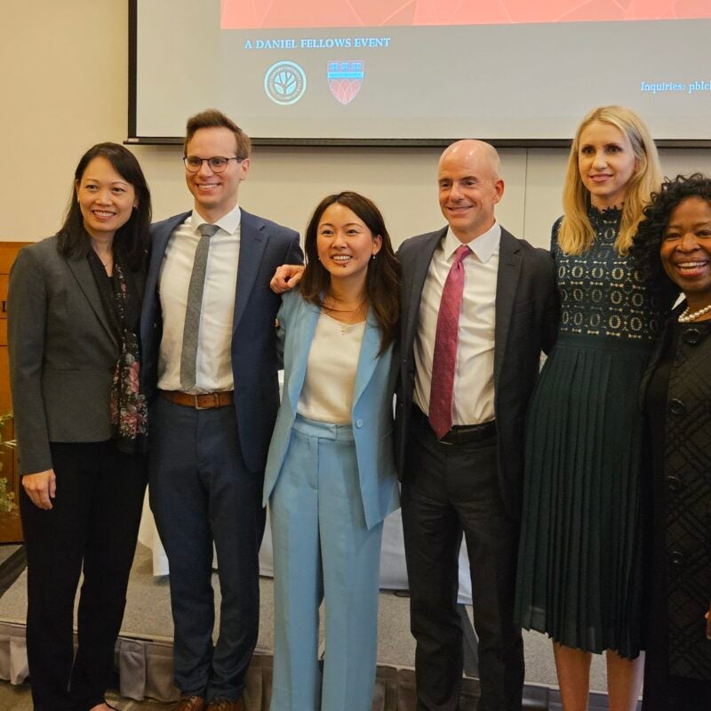 Six people pose for photo at Harvard Program on Biblical Law and Christian Legal Studies event.