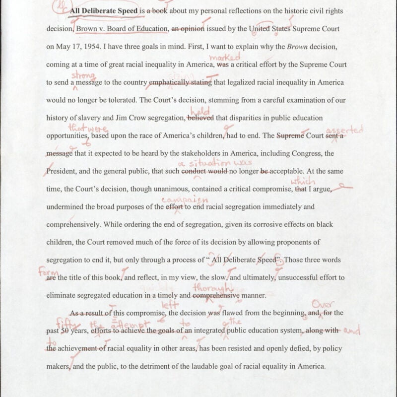 Page of printed text with handwritten copy edit marks.