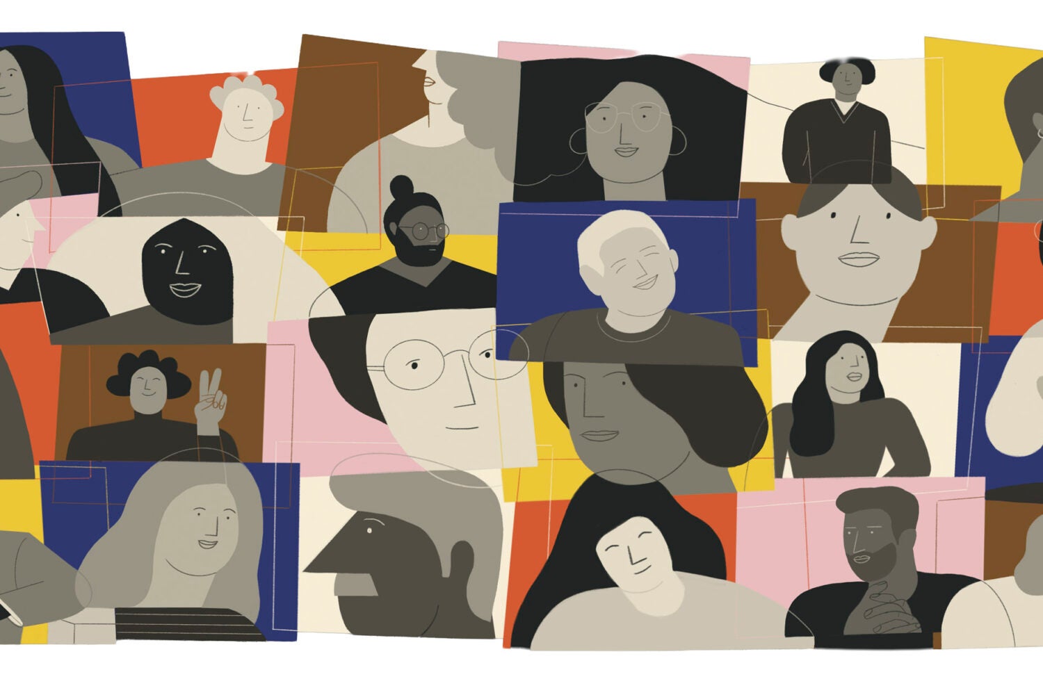 An illustration grid of many different faces.