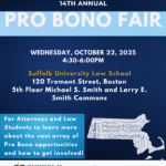 pro bono fair flyer with banner and state of massachusetts outline