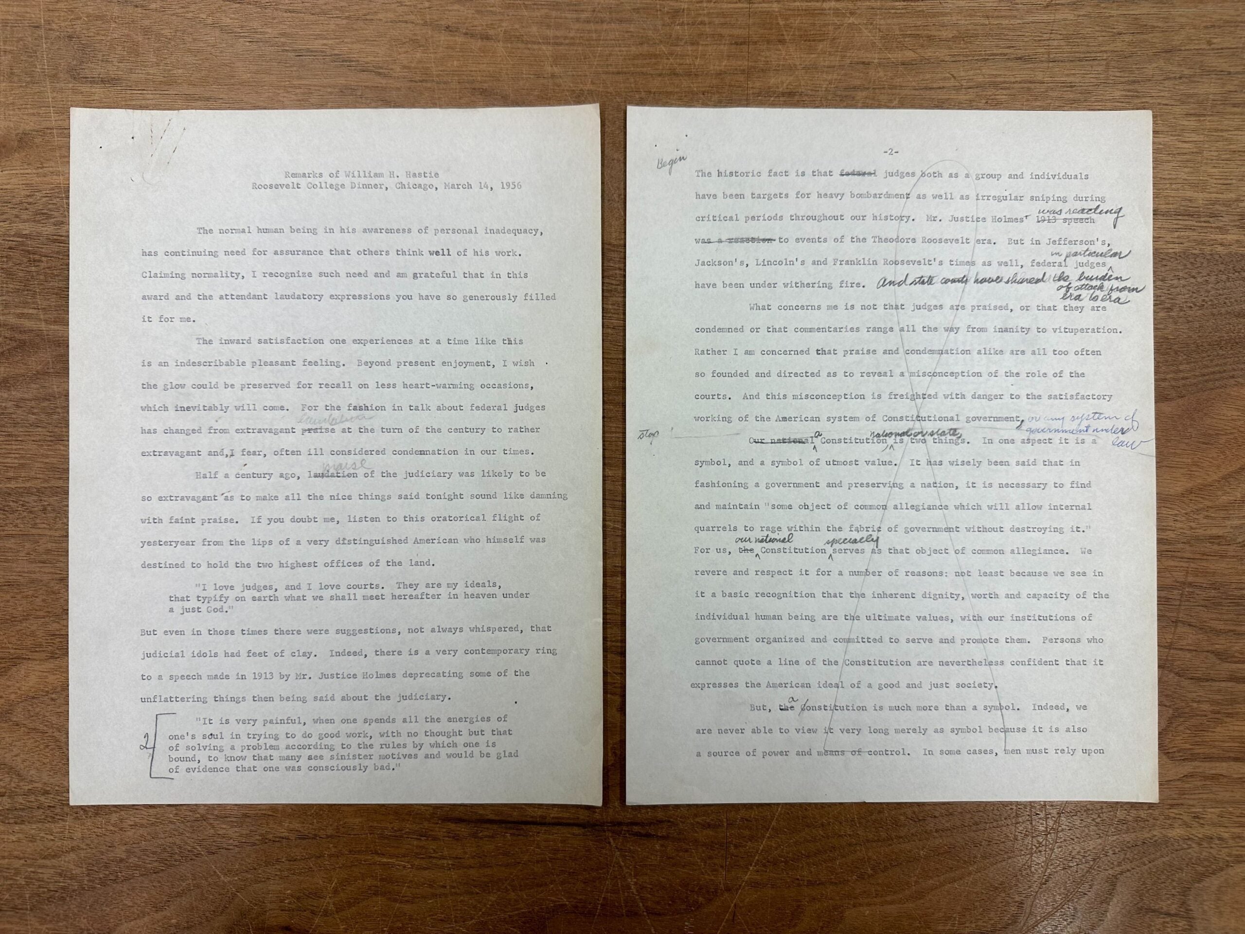 Two pages typescript with pencil annotations.