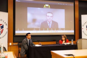 Francis Shen, Benjamin Silverman (on screen), and Nancy Gertner.