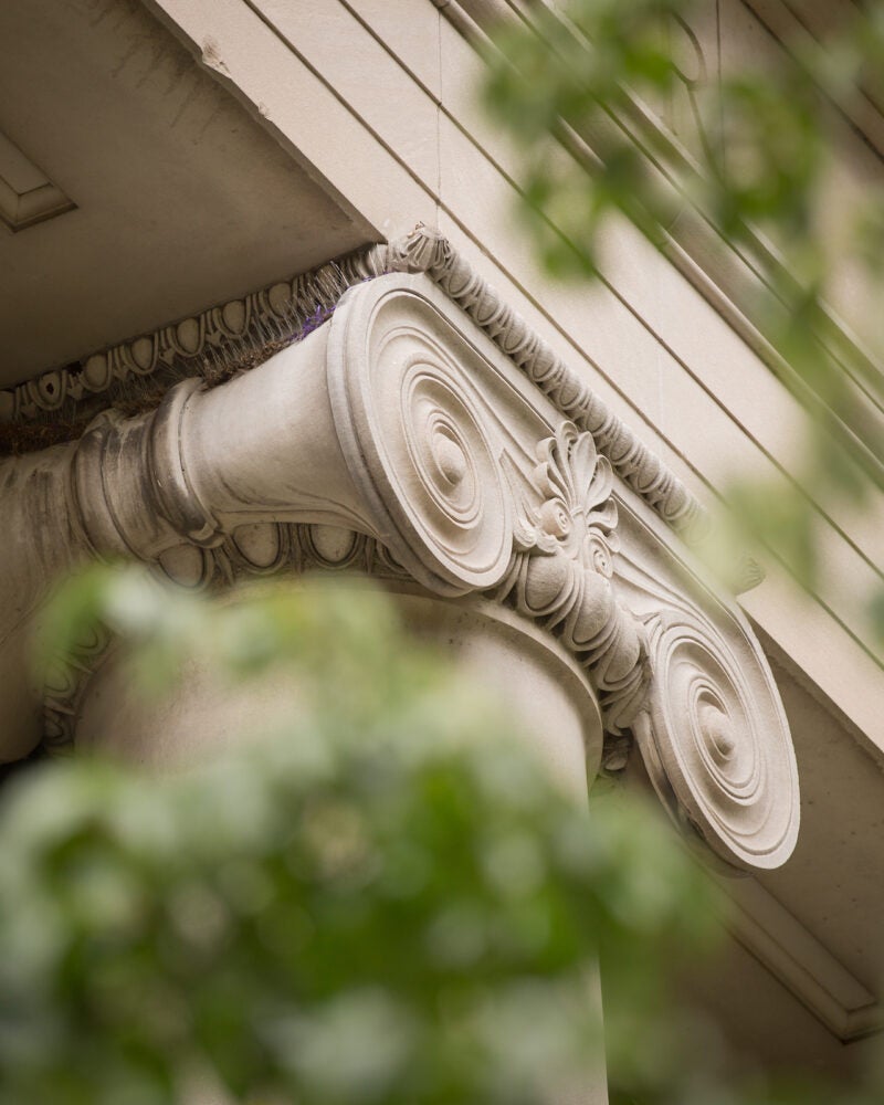 a detail of the upper column of a building