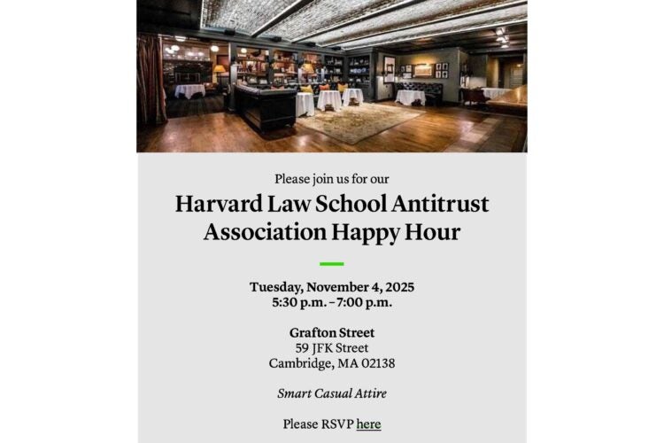 HLS Antitrust Association Happy Hour Event Poster