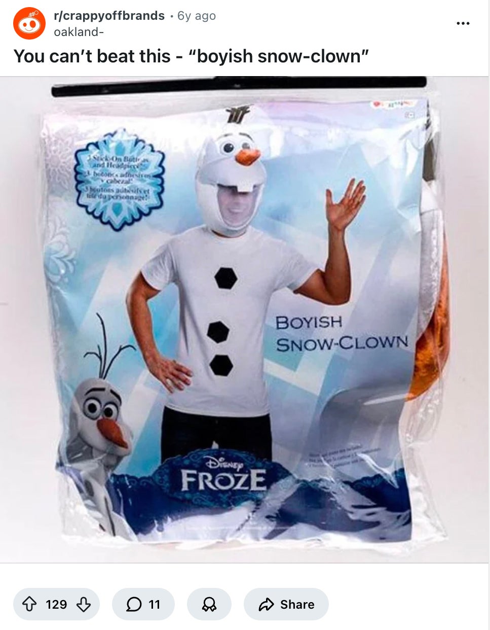 Reddit post featuring knockoff Halloween costume.