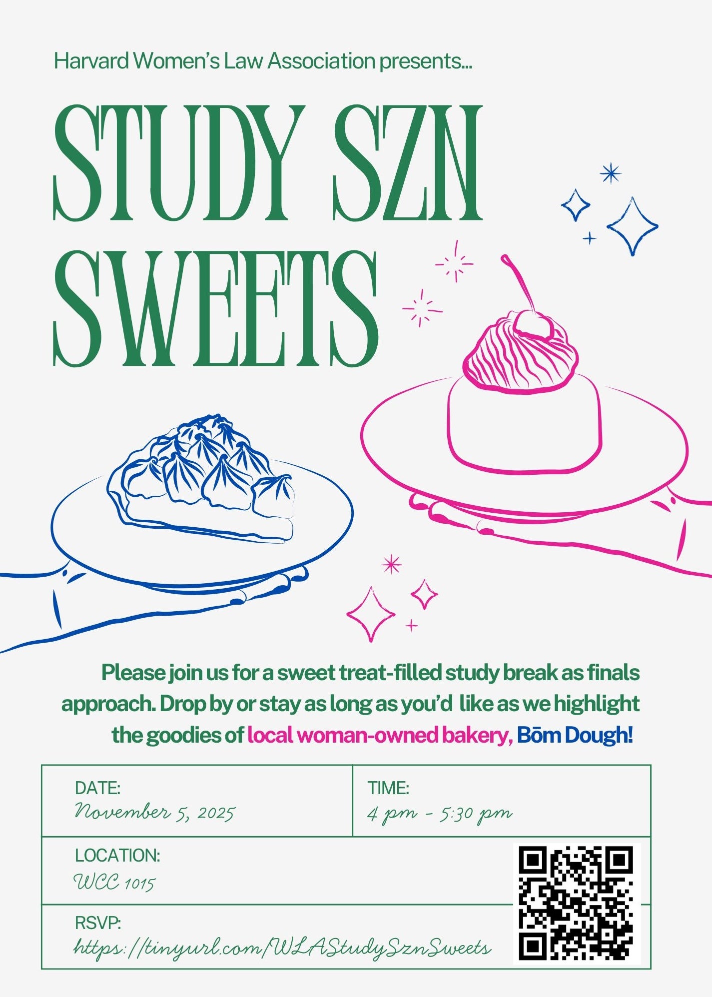 Women's Law Association Study Season Sweets event poster