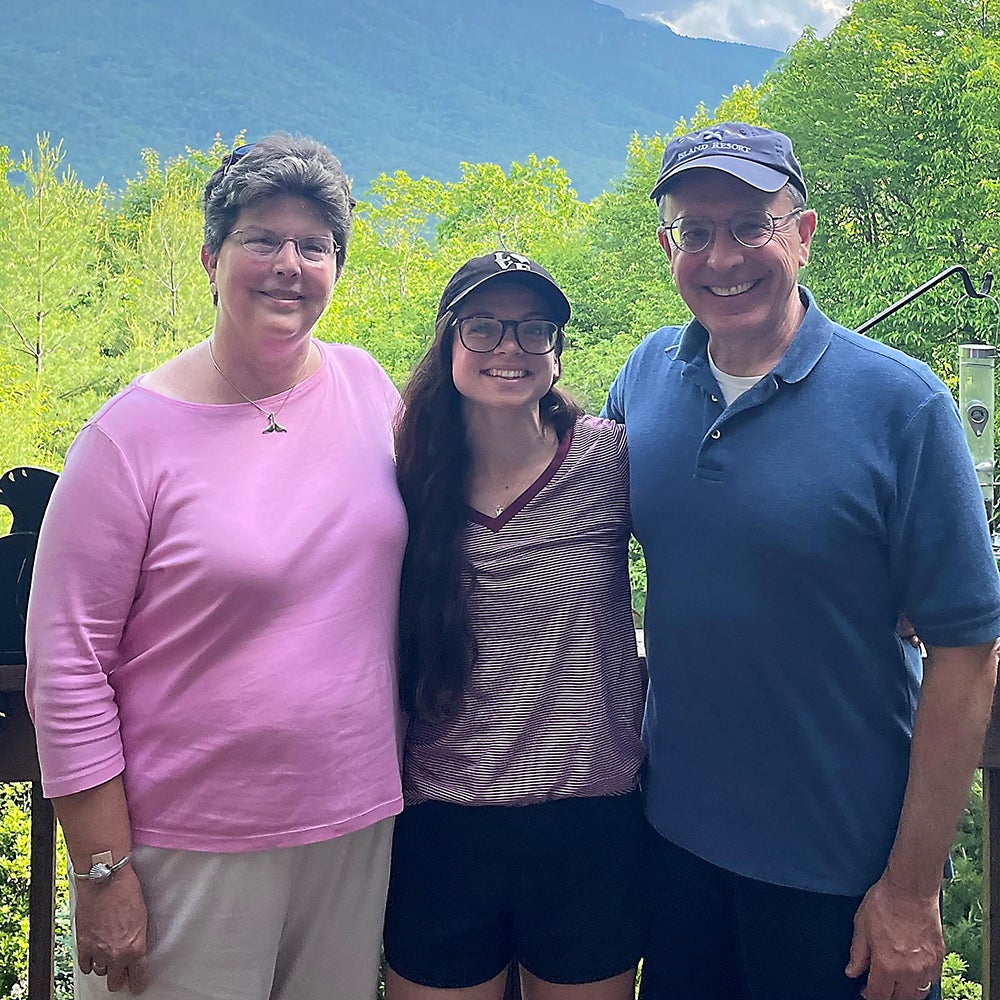 Arthur E. Wilmarth: Art, Ellen, and Megan Wilmarth with Grandfather Mountain, North Carolina, in the background.