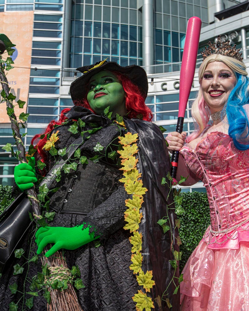 Cosplayers at WonderCon 2025 in mashup costumes.
