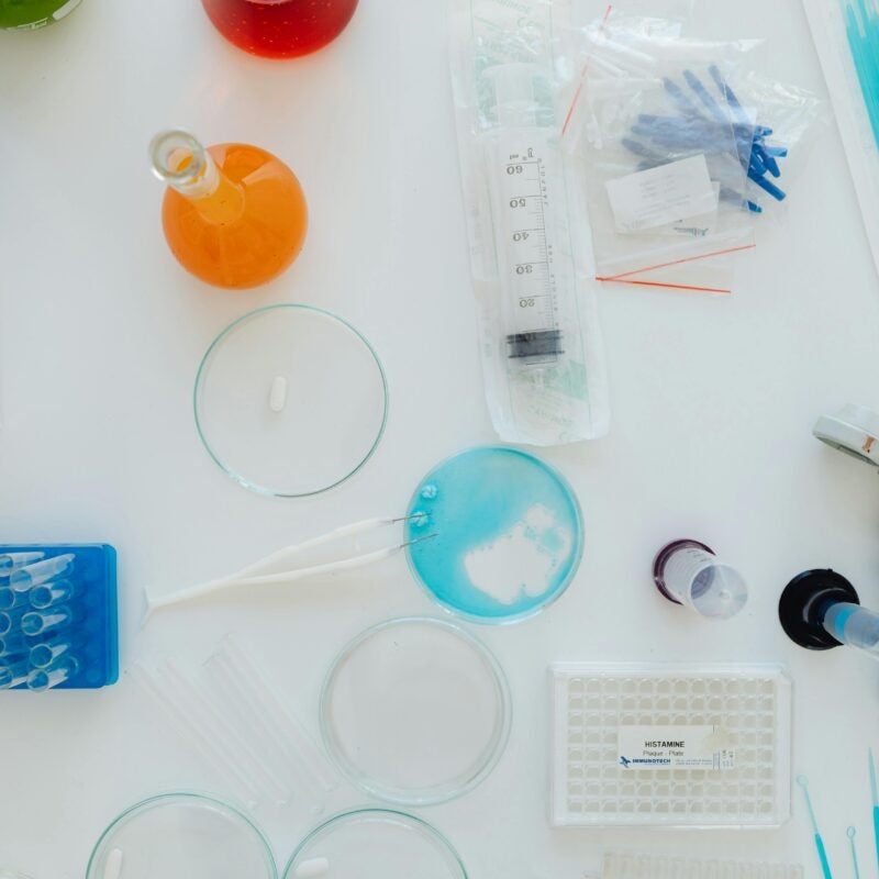 petri dishes and lab equipment.