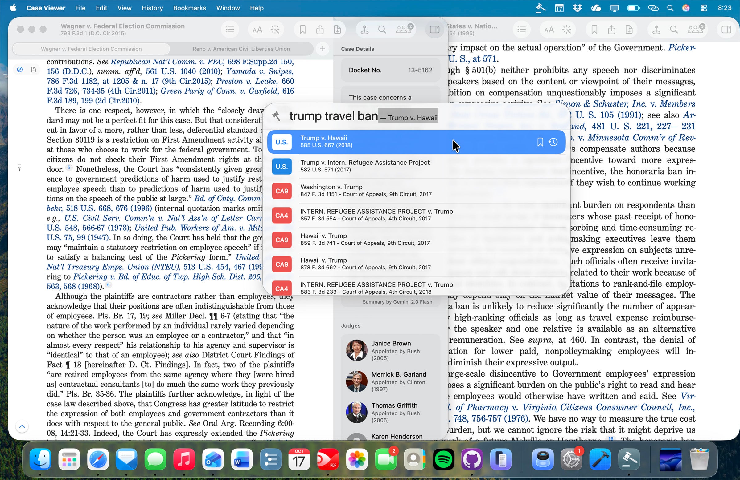 Screen shot showing the Case Viewer app search function.