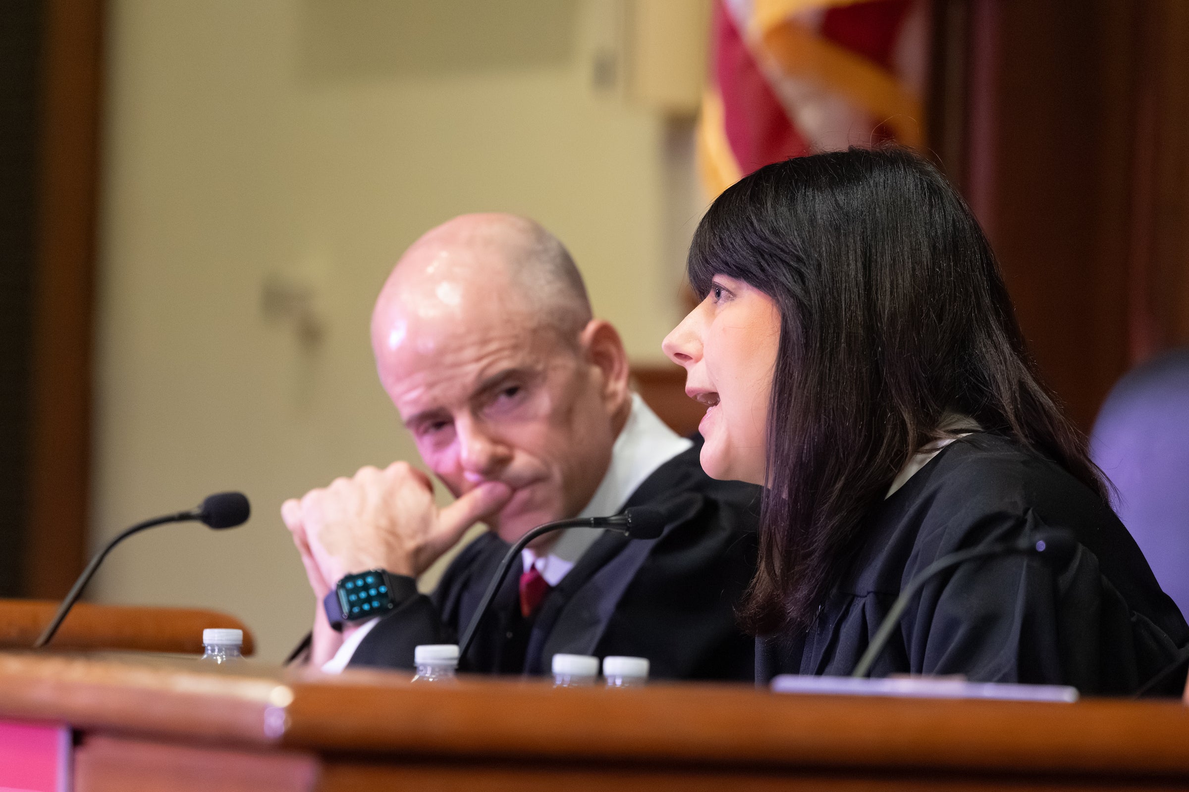 Judge Elizabeth Prelogar speaks as Judge Kevin Newsom listens.