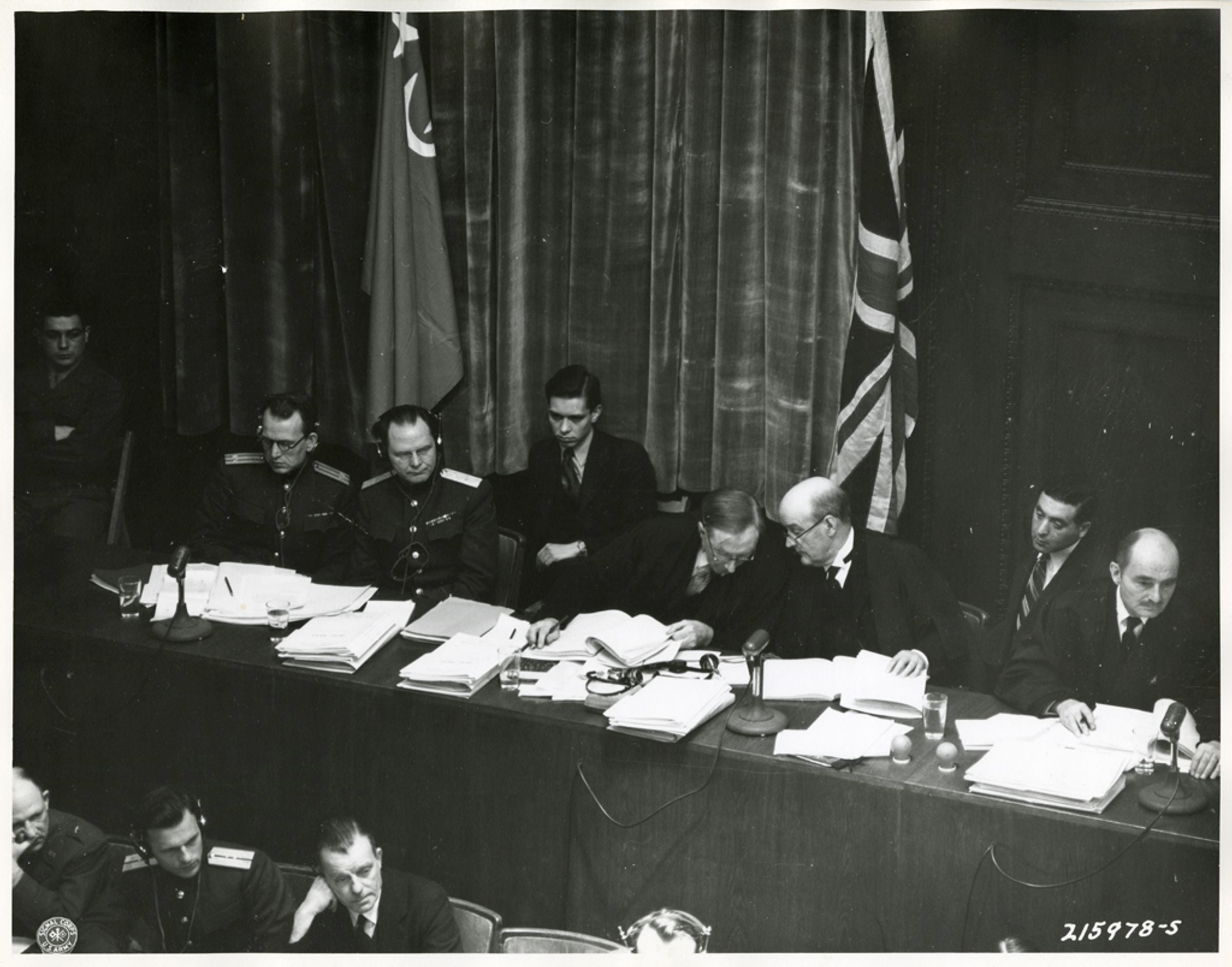 Day three of war crimes trials in Nuremberg, 1945.
