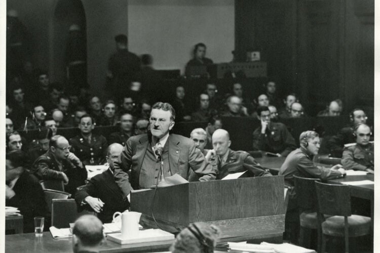 Prosecution Attorney Ralph Albrecht at Nuremberg in 1945.