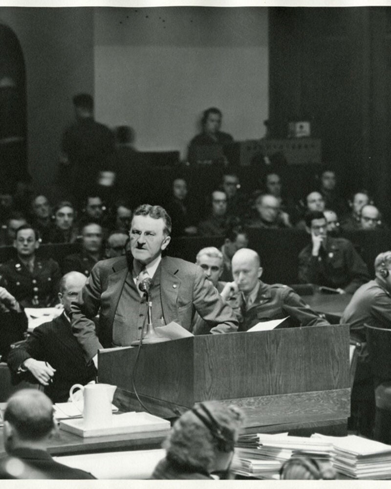 Prosecution Attorney Ralph Albrecht at Nuremberg in 1945.